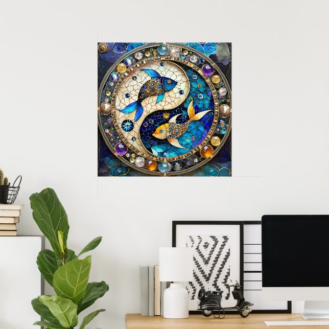 Póster Zodiac - Pisces Fish Yin y Yang (Oficina en casa)