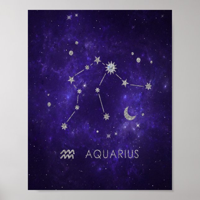 Póster Zodiac Purple Aquarius | Horoscopio astrológico (Frente)