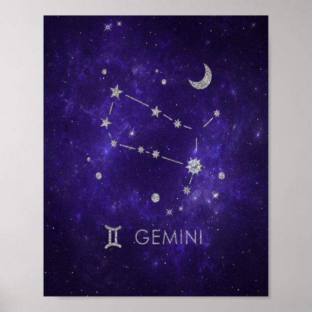 Póster Zodiac Purple Gemini | Horoscopio Astrológico Cósm (Frente)