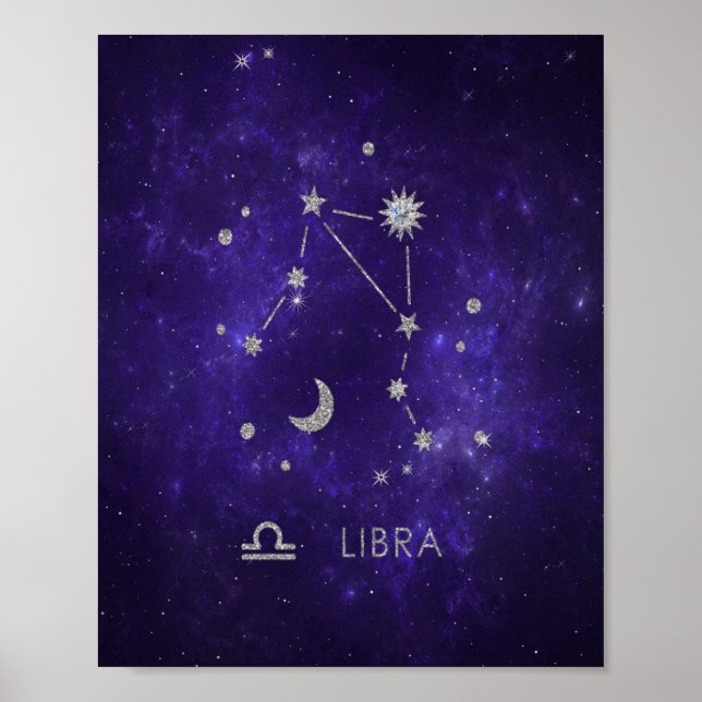 Póster Zodiac Purple Libra | Horoscopio Astrológico Cósmi (Frente)