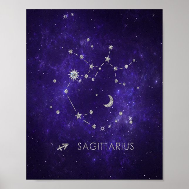 Póster Zodiac Purple Sagittarius | Horoscopio astrológico (Frente)