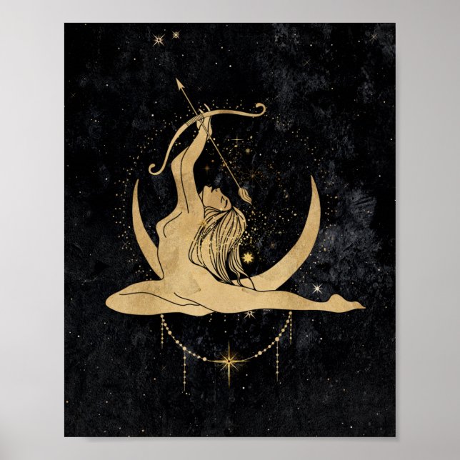 Póster Zodiac Sagittarius | Astrología negra de oro cósmi (Frente)