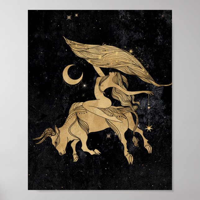 Póster Zodiac Taurus | Oro cósmico y astrología negra (Frente)