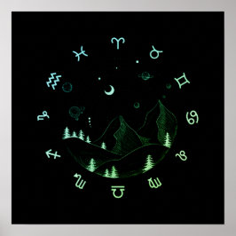 Póster Zodiac Wheel Mountain Landscape Square
