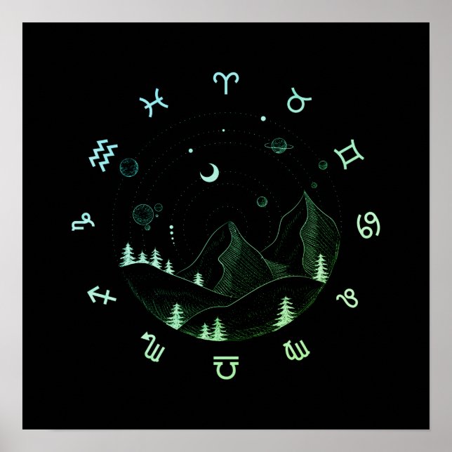 Póster Zodiac Wheel Mountain Landscape Square (Frente)
