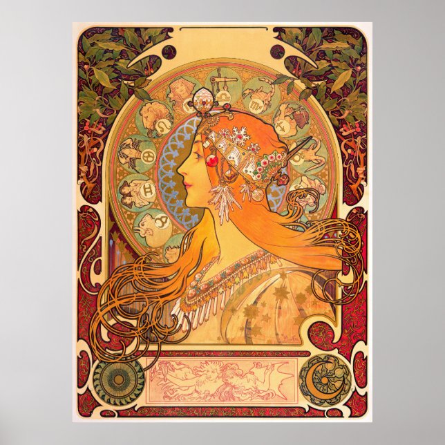 Póster Zodiaco, 1896 por Alphonse Mucha (Frente)