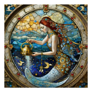 Póster Zodíaco - Acuario La Portadora de Agua Sirena