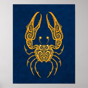 Póster Zodiaco amarillo complejo del cáncer en azul