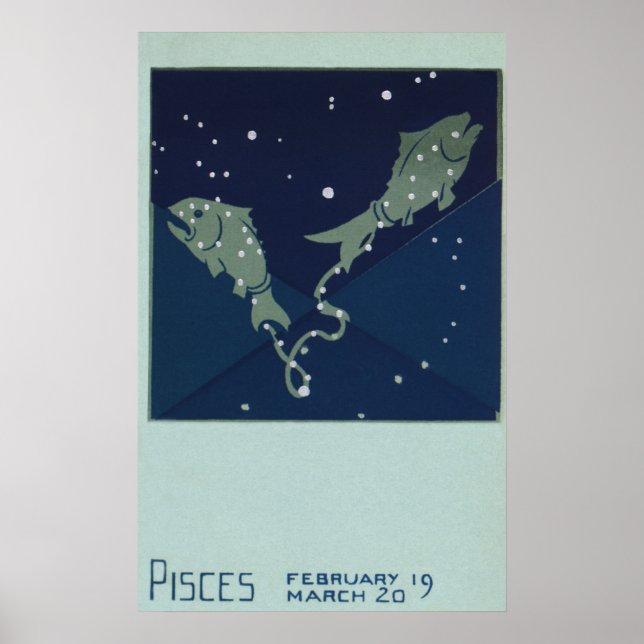 Póster Zodíaco Astrología Vintage Piscis Constelación de  (Frente)