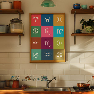 Póster Zodiaco indio - 12 Rótulos védicos con colores sag