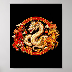 Póster Zodíaco Lunar Dragón Tigre Caballo Armonía Año Nue
