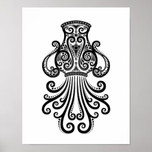 Póster Zodiaco negro complejo del acuario en blanco
