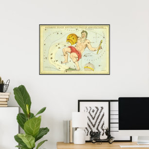 Póster Zodiaco Vintage, Constelación de Acuario Astrologí