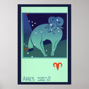 Póster Zodiaco vintage, constelación de Astrología Aries 