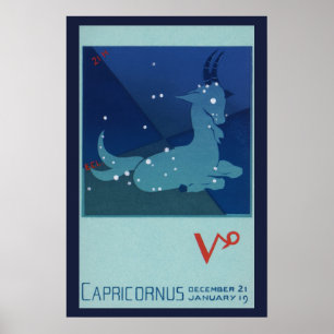 Póster Zodiaco vintage, constelación de Capricornio de as