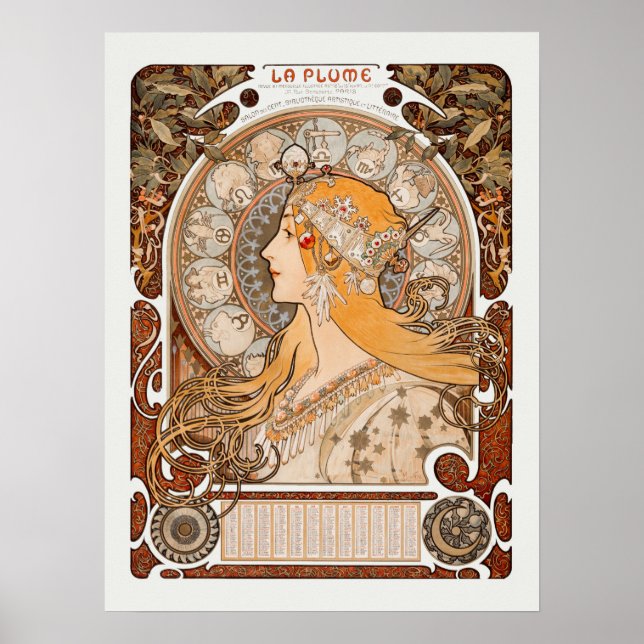 Póster Zodiaque o La Plume Alphonse Mucha Art Nouveau (Frente)