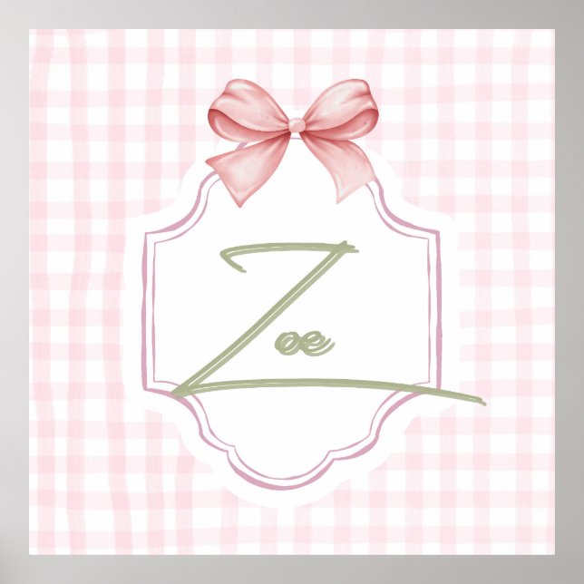 Póster Zoe Baby Nursery Personalizado Bow&Gingham (Frente)