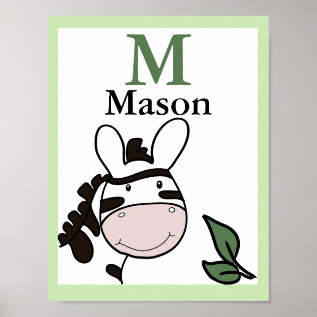 Póster Zoey the Zebra NAME PRINT Baby Zoo Animals (Frente)