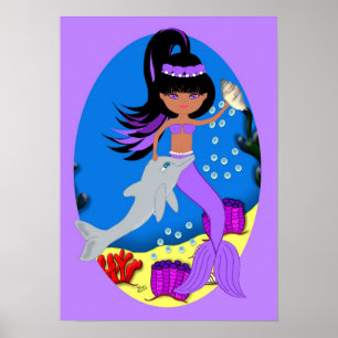 Póster Zola la sirena morada y Poster de delfines