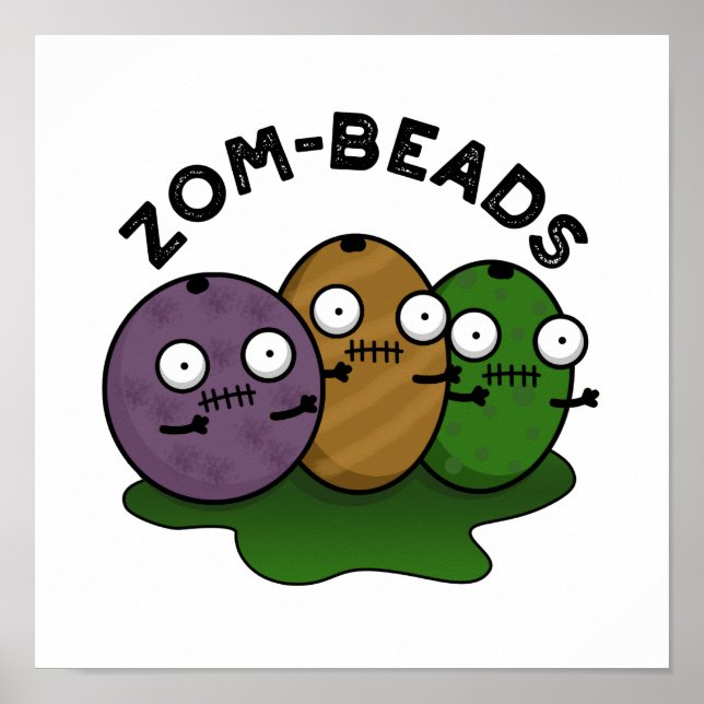 Póster Zom-abalorios Funny Halloween Zombie Beads Pun (Frente)