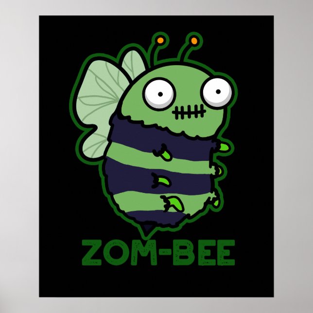 Póster Zom-bee Funny Zombie Bee Pun Dark BG (Frente)