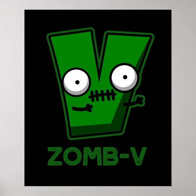 Póster Zomb-V Funny Halloween Zombie Alphabet Pun Dark BG (Frente)