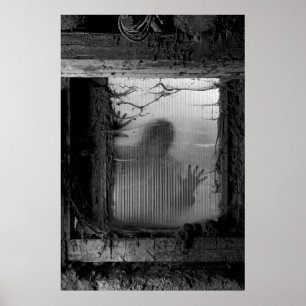 Póster zombie en la ventana