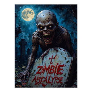 Póster Zombie Ghuol de Halloween Cementerio espeluznante