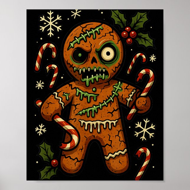 Póster Zombie Gingerbread Man Christmas Zombie T Shirt  (Frente)