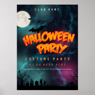 Póster Zombie graveyard costume party club promotion