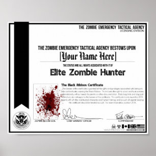 Póster Zombie Hunter Certificate - ZETA!