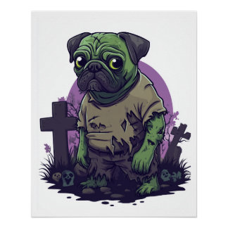 Póster Zombie Pug � Undead Funny Halloween Dog