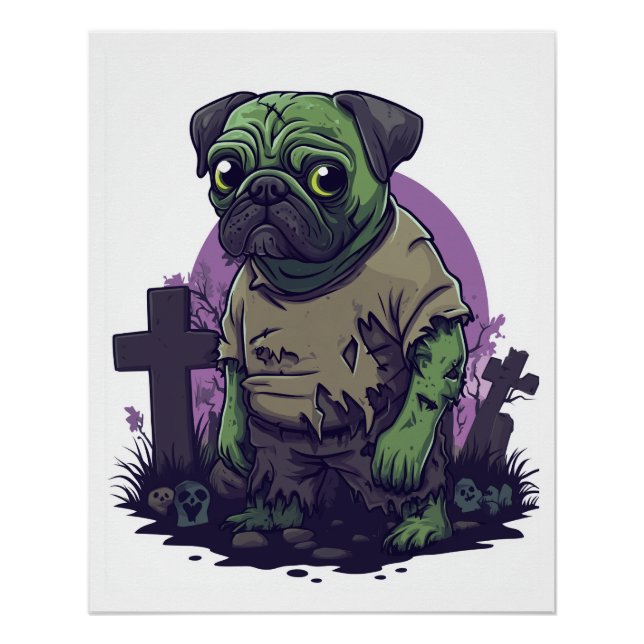 Póster Zombie Pug � Undead Funny Halloween Dog (Anverso)