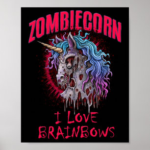 Póster Zombie Unicornio I Love Brainbows Punk Gótico góti