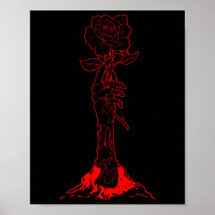 Póster Zombiecore Aesthetic Zombie Mano Red Rose Skeleton