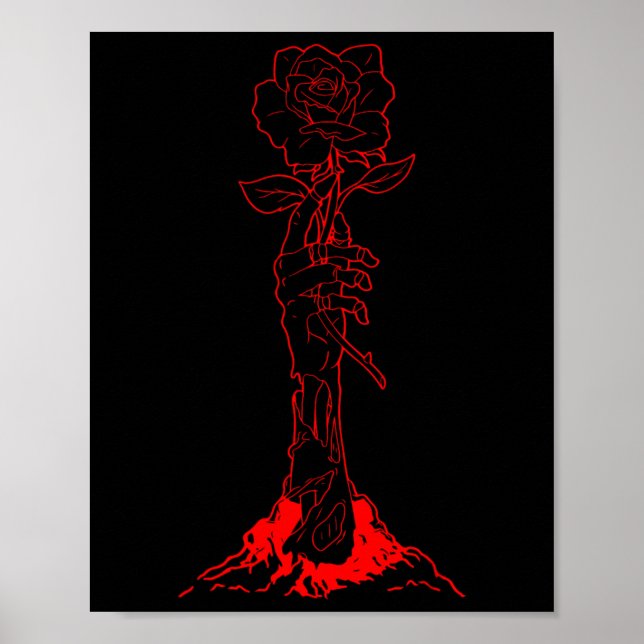 Póster Zombiecore Aesthetic Zombie Mano Red Rose Skeleton (Frente)