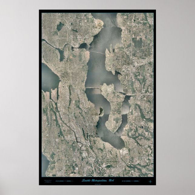 Póster Zona de metro de Seattle, poster satelital de Wash (Frente)