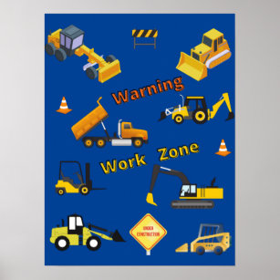 Póster Zona de trabajo de advertencia de construcción