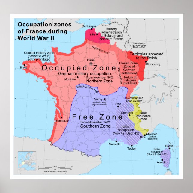 Póster Zonas de ocupación de Francia durante la Segunda G (Frente)