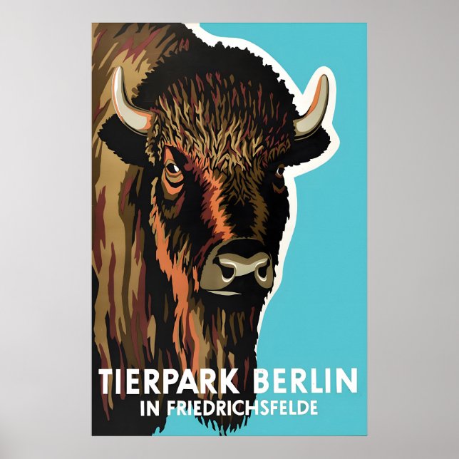 Póster Zoo Berlin Bison Arte Vintage Pared Imprimi (Frente)