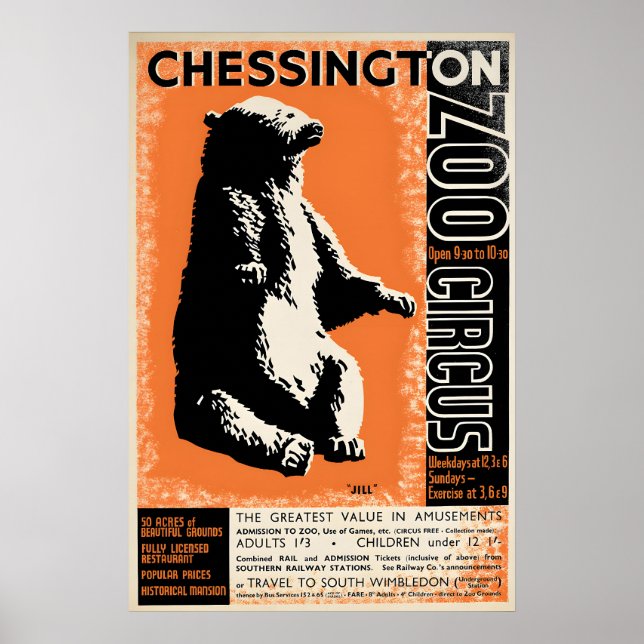 Póster Zoo Chessington Bear Circus Arte Antiguo (Frente)
