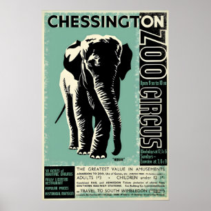 Póster Zoo Chessington Elefante Circo Arte Antiguo