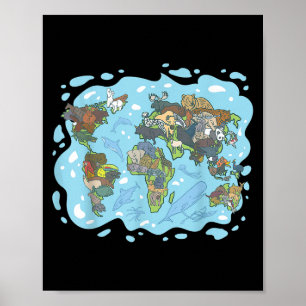 Póster Zoológico Animales Mapa Mundial Planeta Tierra Sis