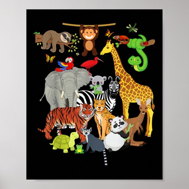 Póster Zoológico Animales Vida Silvestre Fiesta de cumple (Frente)