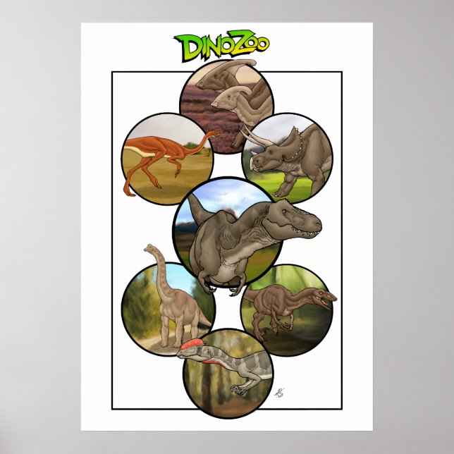Póster Zoológico de Dino: Collage de dinosaurios #2 (Frente)