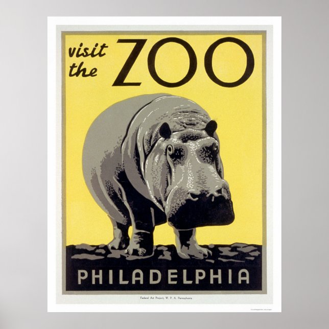 Póster Zoológico de Filadelfia PA Hippo 1936 WPA (Frente)