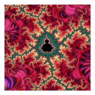 Póster Zoom en conjunto de Mandelbrot fractal rosa y verd