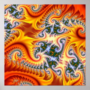 Póster Zoom fractal naranja y amarillo