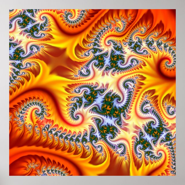 Póster Zoom fractal naranja y amarillo (Frente)