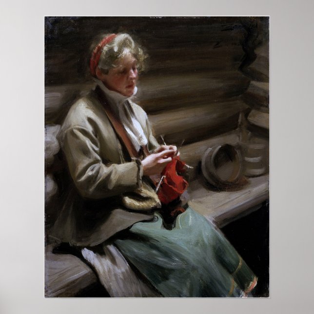 Póster Zorn - Muchacha de Dalecarlia tejiendo (Frente)